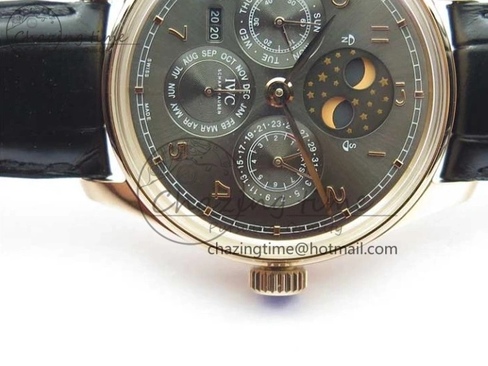 MIROTIME 0307 Elegant Portugieser Perpetual Calendar IW503302 RG V9F 1:1 Best Edition Gray Dial on Black Leather Strap A 7096